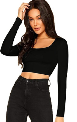 DUDSTUCKER Casual Solid Women Black Top