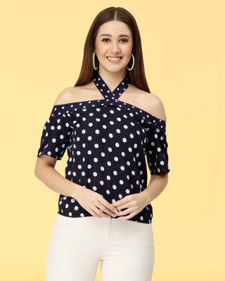 HASMI TRENDZ Casual Polka Print Women Dark Blue Top