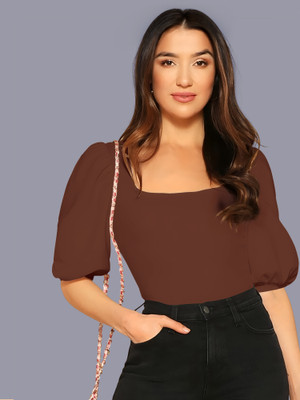 Kashonaa Casual Solid Women Brown Top