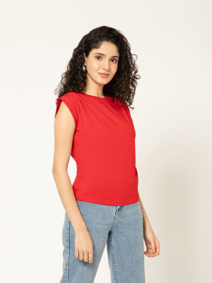 b77 Casual Self Design Women Red Top