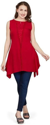 Nioni Casual Solid Women Red Top
