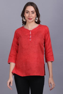 AXOLOTL Casual Self Design Women Red Top