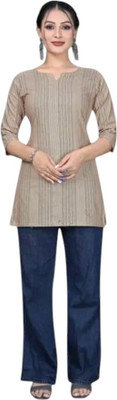 Texpa Creationqe Women Solid Anarkali Kurta(Beige)