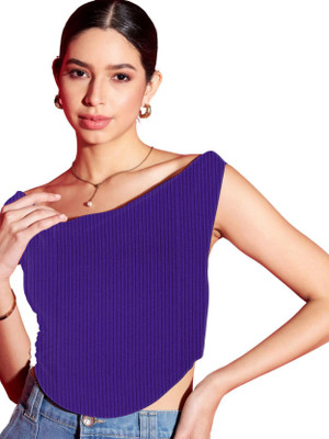 jovo Casual Self Design Women Blue Top
