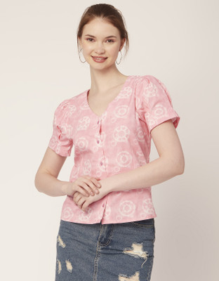 moomaya Casual Printed Women Pink, White Top