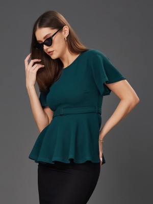 Miss Chase Party Solid Women Dark Green Top