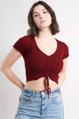 Nalax Designs Casual Solid Women Maroon Top