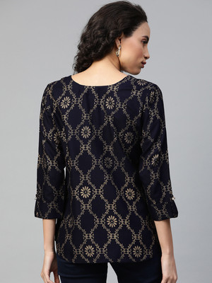 Highlight fashion export Casual Printed Women Dark Blue Top