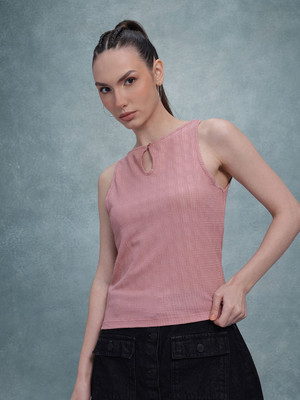 Roadster Casual Self Design Women Pink Top