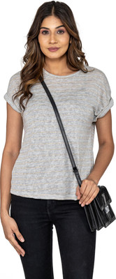 Amadore Casual Solid Women Grey Top