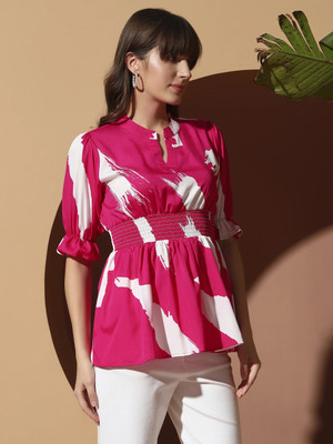 ZWERLON Casual Printed Women Pink Top