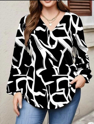A S Creation Casual Printed Women Black, White Top