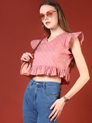 V-MART Casual Printed Women Pink Top