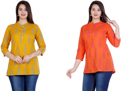 siddhanam Casual Printed Women Yellow, Orange Top