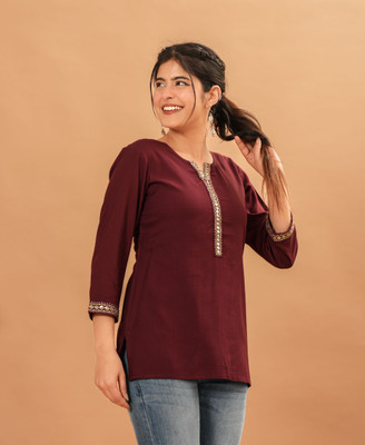 ZAFRAAN Casual Solid Women Dark Green Top