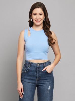 FUNDAY FASHION Casual Self Design Women Light Blue Top