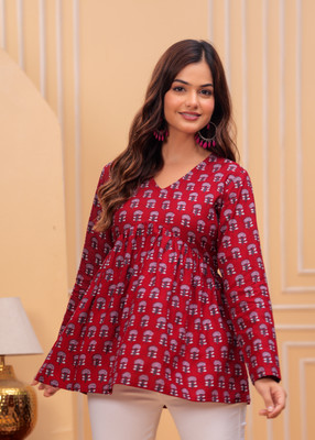 Royal Marque Party Printed Women Maroon Top