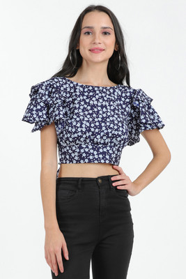Fiorenza Party Printed Women Blue Top