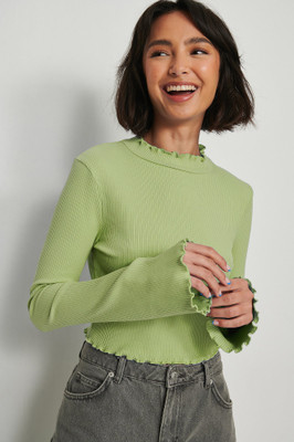 Redamancii Casual Solid Women Light Green Top
