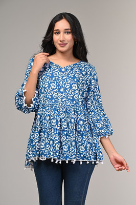 HouseOfCommon Casual Printed Women Blue Top