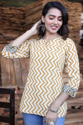 craftwell studio Casual Printed Women Yellow, White Top