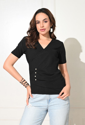 IUGA Casual Solid Women Black Top