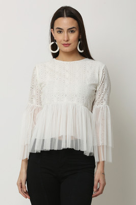 REESE Casual Self Design Women White Top