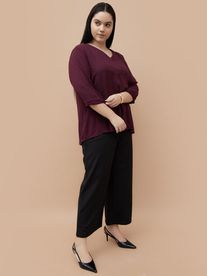 Nexus by Lifestyle Casual Embroidered Women Purple Top