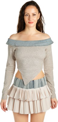 London Rag Casual Solid Women Grey Top