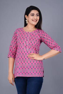 Shakti Enterprises Women Block Print Straight Kurta(Pink)