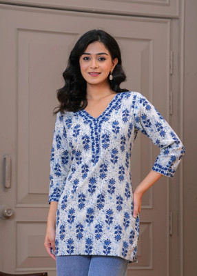 Unmani4U Casual Printed Women Blue Top