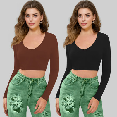 Dream Beauty Fashion Casual Solid Women Black, Brown Top