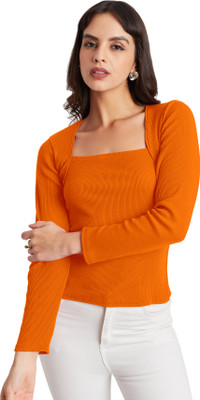 Berry Bird Casual Self Design Women Orange Top