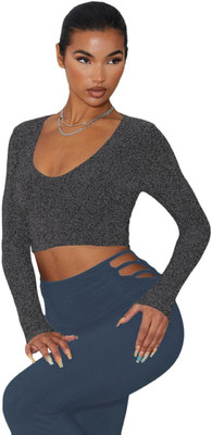 THE BLAZZE Casual Solid Women Grey Top