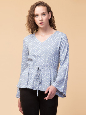 HouseOfCommon Casual Polka Print Women Blue Top