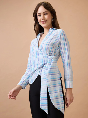 Globus Formal Striped Women Blue Top