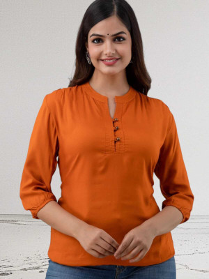 Himanc Enterprises Casual Solid Women Orange Top