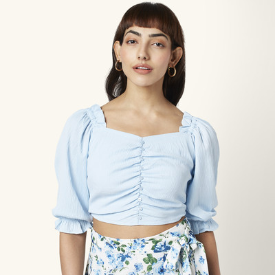 Honey By Pantaloons Casual Self Design Women Blue Top