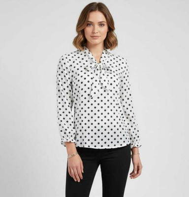 MultiCollection Formal Polka Print Women White Top