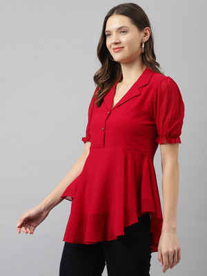 Toochki Casual Solid Women Red Top