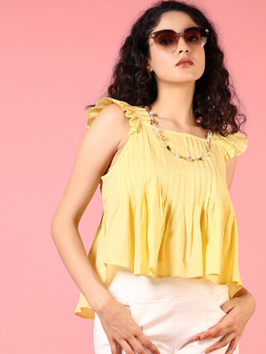 V-MART Casual Self Design Women Yellow Top