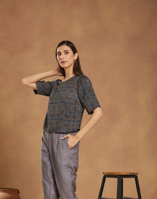 Fabindia Party Printed Women Blue Top