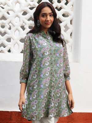 Janasya Casual Printed Women Light Green Top
