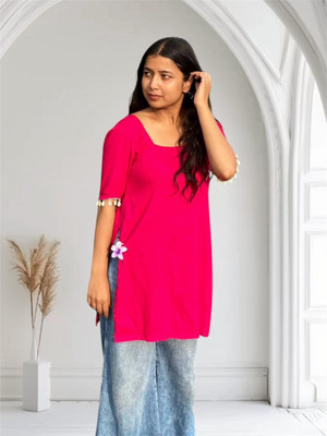 WOLFLIFESTYLE Casual Solid Women Pink Top