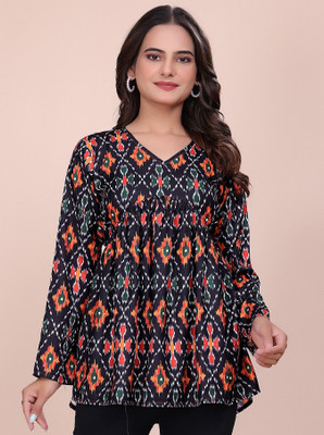 GLAM COUTURE Casual Printed, Ethnic Motifs Women Black Top