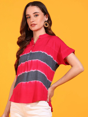 PinkTribe Casual Tie & Dye Women Pink, Grey Top