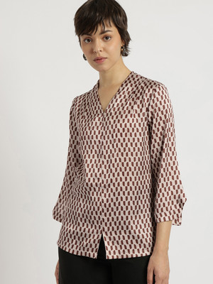 Fable Street Formal Geometric Print Women Beige Top