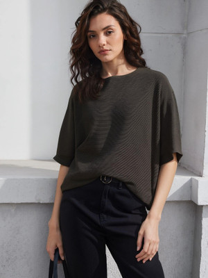 Dressberry Casual Self Design Women Grey Top