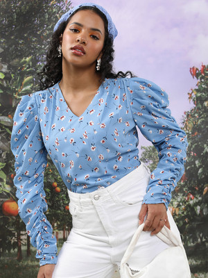 Tokyo Talkies Casual Printed Women Blue Top