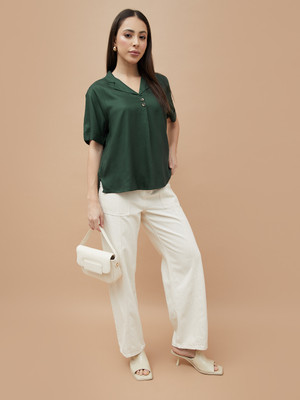 Fame Forever by Lifestyle Casual Solid Women Green Top